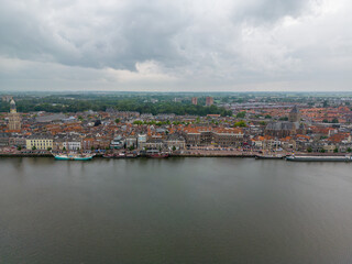 Obraz premium Aerial drone photo of the city Kampen and the river Ijssel in Overijssel