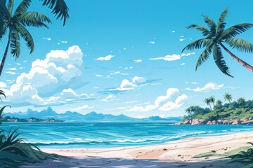 Beach Paradise illustration background copy space