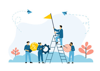 Innovation idea to drive team success, business innovative solution, community or invention help company achieve goal concept, business people teamwork help carry smart  innovation idea.