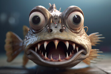 ai generated illustration happy funny smiling fish with big eyes