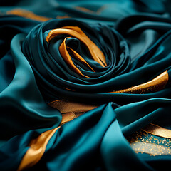 professional background with expensive blue and gold silk. High quality illustration