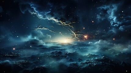 Naklejka na ściany i meble Night Cosmos, Stunning Space Galaxy Cloud Nebula with Supernova, a Mesmerizing Astronomical Background Wallpaper, Ai generative