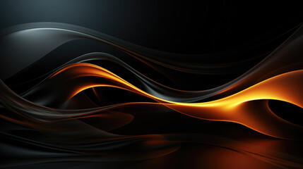 Glowing Orange Lines on Black Background with Gradient Mesh and Wave Curves in Abstract Design