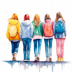 Back to school best friends watercolor backward IA generated illustration