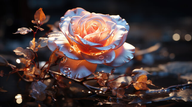 Peach Rose with Dew Drops A Beautiful and Elegant Flower on a Dark Background