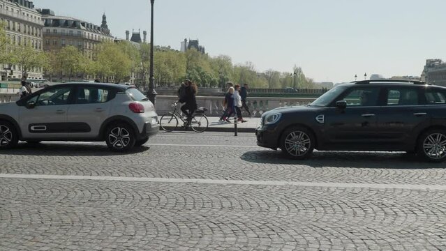 traffic at Paris city center over Seine river