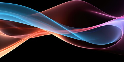 Abstract colorful curves swirl wave on black background. Flow liquid lines design element, generative ai