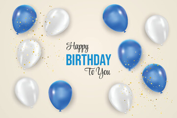 Happy birthday banner background. Happy birthday to you greeting text with  balloons and confetti for birth day celebration card design