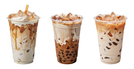 Summer iced coffee on a transparent background. Generative AI	
