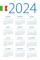Calendar 2024 - illustration. Italian version. Week starts on Monday