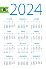 Calendar 2024 - illustration. Brazilian version. Week starts on Sunday