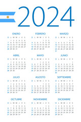 Calendar 2024 - illustration. Argentinian version. Week starts on Sunday