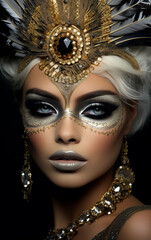 Artistic Elegance: Close-up Makeup Masterpiece on a Fashion Model