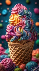 Fototapeta na wymiar Rainbow ice cream cone 