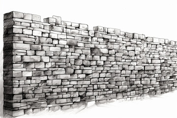 Pencil black and white drawing sketch, brick wall.