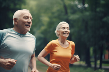 Active Mature Family Couple in Sportswear While Jogging Together in the Park: AI Generated