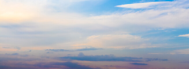 Sky with colorful clouds at sunset, panorama
