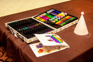Fototapeta premium Set for children's creativity: coloring, paints, felt-tip pens