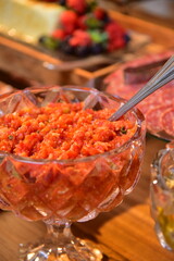 tomato relish, tomato paste,  tomato with capers in glass, tomato paste with capers, antipasto