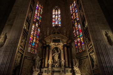 An interior of Duomo di Milano, Lombardy, Italy.