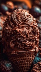 unique design on the chocolate ice cream cone