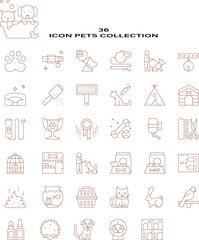 Collection of thin line icons of pets and animals. Collection of outline symbols. Editable vector strokes.
