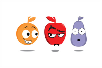 Fresh fruit character set. Isolated on a white background. Vector illustration. Emotion