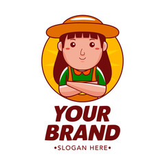 Farmer Cartoon Character Logo Vector Template