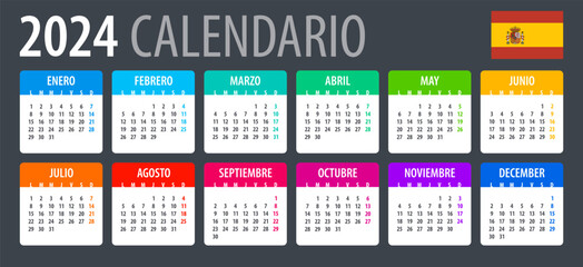 2024 Calendar - vector template graphic illustration - Spanish Version - 626621736