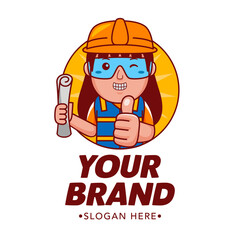 Woman Engineer Cartoon Character Logo Vector Template