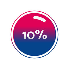 10 percent circle chart, isolated symbol. Vector red blue gradient element. Percentage Infographic sign. Illustration, icon for business, finance, progress, report, web design, download