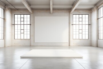 White blank canvas in a factory loft. AI generated