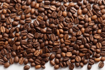 many coffee beans on white background.