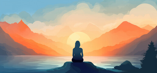 a person sitting in meditation pose during sunset on the beach in the mountains 