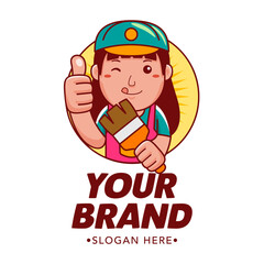 Woman Painter Cartoon Character Logo Vector Template