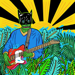 Fototapeta premium illustration of playing guitar on a plant