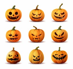 Collection of Halloween Pumpkins Isolated on White Background. Generative ai
