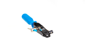 white background. a tool for tightening metal rings. close-up