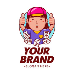 Woman Traveller Cartoon Character Logo Vector Template