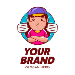 Woman Traveller Cartoon Character Logo Vector Template