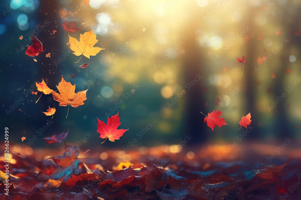 Canvas Prints yellow and red maple leaves falling from a tree in autumn park
