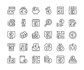 Euro. Vector line icons set. Money concepts. Black outline stroke symbols