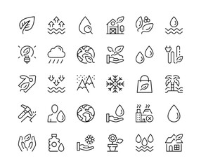 Environment. Vector line icons set. Environmental issues, renewable energy, ecology concepts. Black outline stroke symbols