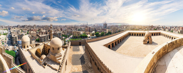 The Mosque of Ibn Tulun aerial panorama, one of the most famous and ancient in Egypt, Cairo