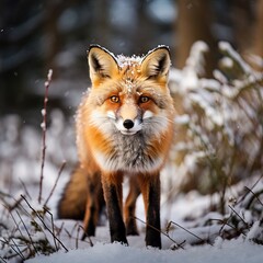 Naklejka na ściany i meble Wildlife photography of a fox in the snow