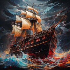 epic oil painting of a ship, Conceptual abstract picture