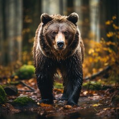 Wildlife photography of a standing bear in the forest