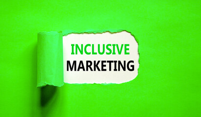 Inclusive marketing symbol. Concept words Inclusive marketing on beautiful white paper. Beautiful green background. Business inclusive marketing concept. Copy space.