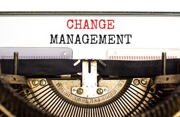 Change management symbol. Concept words Change management typed on beautiful old retro typewriter. Beautiful white background. Business change management concept. Copy space.