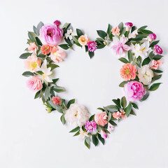 Floral Love Symphony: White Background Heart, Generative AI
